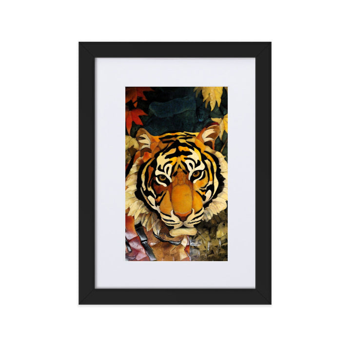 Tiger in Autumn - Poster im Rahmen mit Passepartout Kuratoren von artlia Schwarz / 21×30 cm artlia